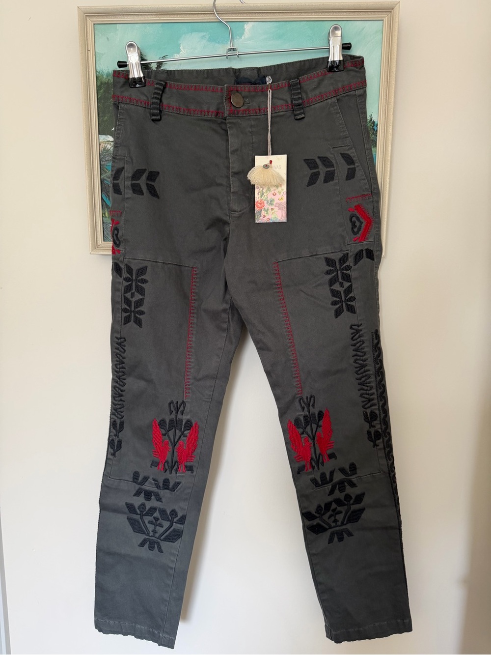 NWT Johnny Was Gray Women's Jeans with Red & Black Accents size 0